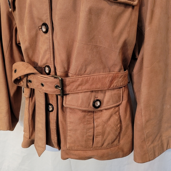 Georgetown Leather Design Tan Leather Jacket with Belt - Picture 3 of 14